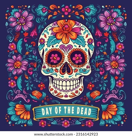 Dead day party, sugar skull or halloween holiday. Traditional mexican music festival, fun bright dance vector characters. Halloween Dia De Los Muertos Celebration. Royalty-Free Stock Photo #2316142923