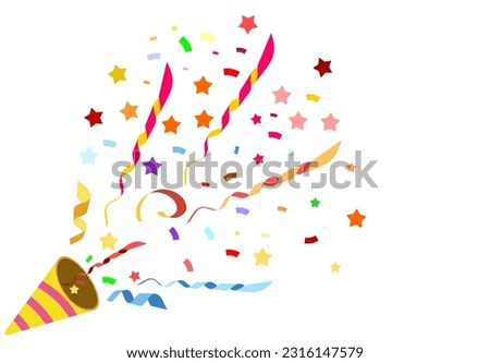 vector design party horns or cartoon soccer trumpet with confetti. Football fan blower or cone toy for children, kids. Stadium megaphone or klaxon instrument,noisemaker.Celebration, musical theme
