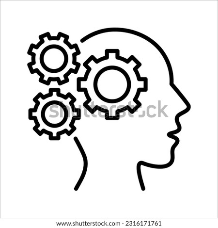 Human head with cogwheels inside linear icon. Artificial intelligence. Technology progress. vector illustration on white background