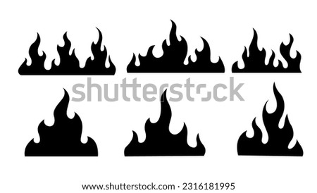 Black fire flames in tribal style for tattoo and vehicle decoration design vector set illustration