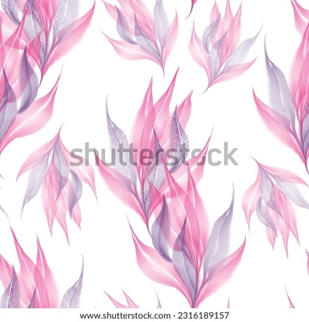 Autumn pink purple violet transparent skeleton leaves composition on white background watercolor digital art seamless pattern texture
