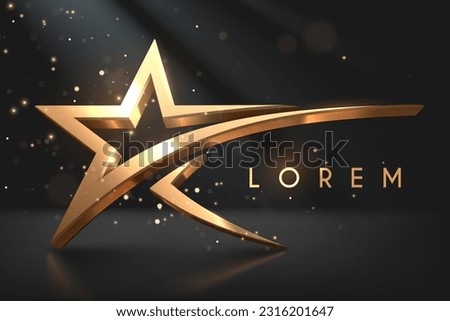 Golden star shape template with light effect