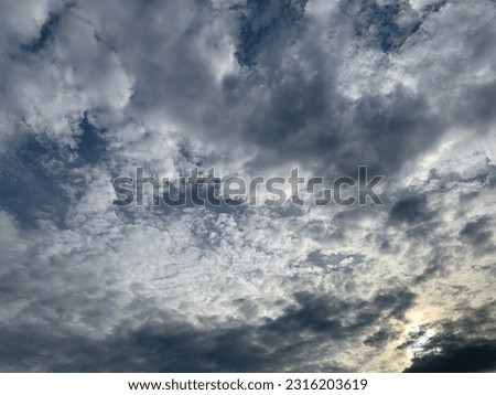 Thick, thick clouds, a lot, gathered in a group, the sky is getting brighter, the sun, wide field, nature