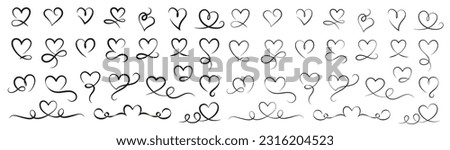 Black Hand-Drawn Vector. Love hearts flourish. Heart shape , ornate hand drawn valentines day