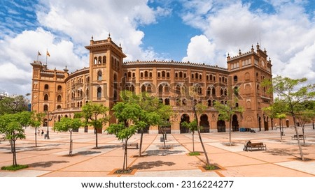 Main facade of the Las Ventas bullring with its old brick architecture, Madrid. Royalty-Free Stock Photo #2316224277