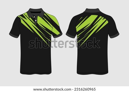 Sport Polo Shirt Design Blue Black White Vector.Front And Back Views.