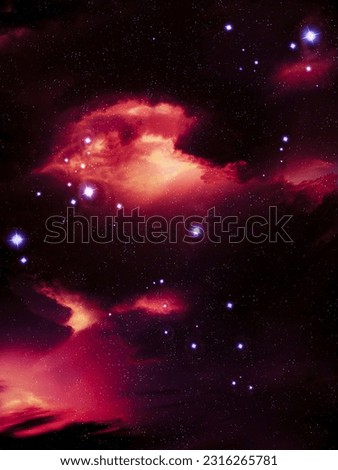 Plasma fills outer space. Sci-fi background. Nebula with clusters of stars. Beauty of the universe.