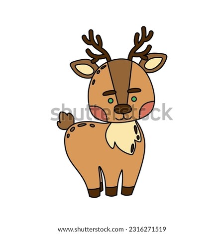 Deer Doodle Vector color illustration Isolated on white 