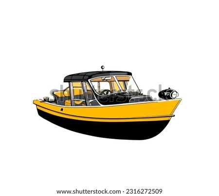 Vector illustration of a boat in yellow on a white background