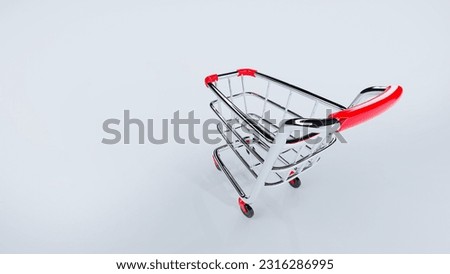 An empty red shopping cart foreshortened in 3d