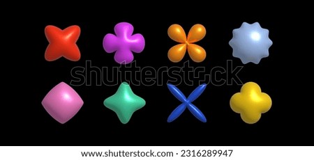 Collection of isolated realistic 3D abstract shapes in cartoon plastic style. Inflated 3D element with the plasticine effect. Vector set shapes 