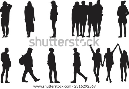 Flat silhouettes of people with transparent background for architectural elevations and sections Royalty-Free Stock Photo #2316292569