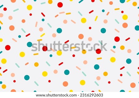 Polka Dots Drawing a Seamless Pattern of Orange, Yellow, Blue, Red, and Pink on a White Background