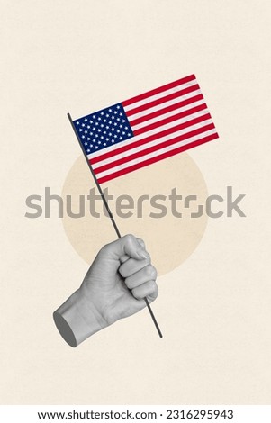 Vertical collage picture of black white effect arm hold american national flag isolated on creative background
