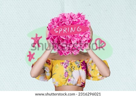 Photo cartoon comics sketch collage picture of funky lady pink flower blossom instead of head enjoying spring isolated creative background