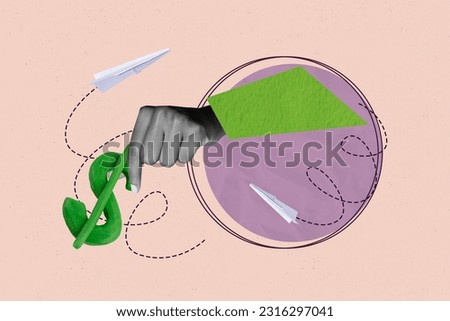 Collage photo hands hold green plasticine symbol usd dollar profit rising salary income economy debit budget isolated on beige background