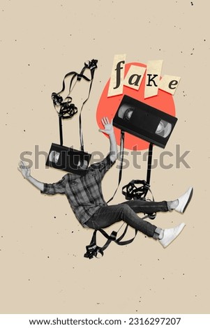 Artwork collage sketch template of crazy weird strange faceless guy watching listening propaganda agitation isolated on drawing background