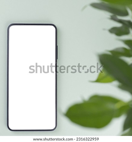 Phone on a green background of plants with isolation inside