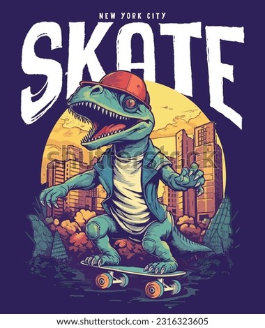 Dino Skateboarding. Cute t-rex dinosaur skater vintage typography t-shirt print vector illustration vector for t-shirt