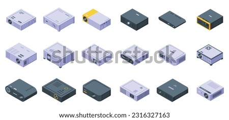 Projector icons set isometric vector. Video office. Screen stand Royalty-Free Stock Photo #2316327163