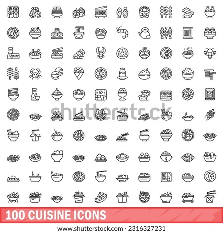 100 cuisine icons set. Outline illustration of 100 cuisine icons vector set isolated on white background Royalty-Free Stock Photo #2316327231