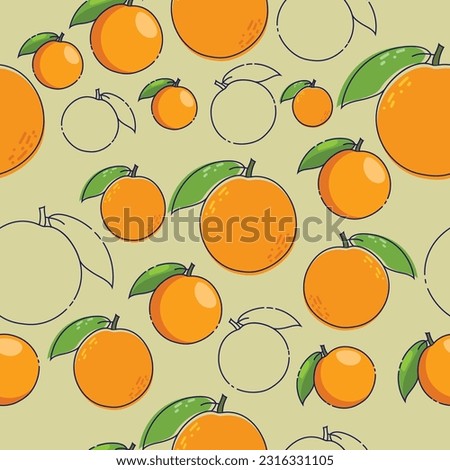 Seamless bright light pattern with Fresh oranges for fabric, drawing labels, print on t-shirt, wallpaper of children's room, fruit background. Orange doodle style cheerful background. 