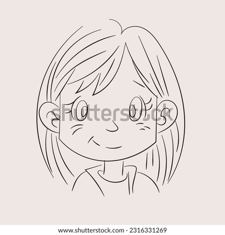 Diverse face of young girl, her emotions. Portrait with a positive facial expression. Hand drawn doodle sketch. Vector illustration for your design