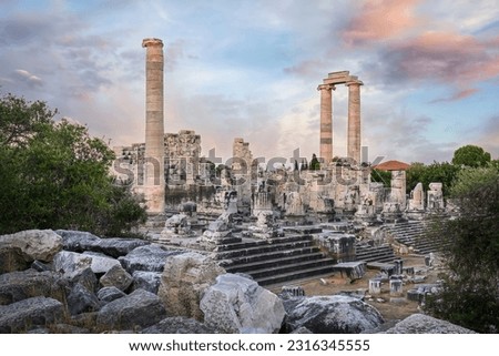 Temple of Apollo in Didyma Ancient City at sunrise in Didim, Turkey Royalty-Free Stock Photo #2316345555
