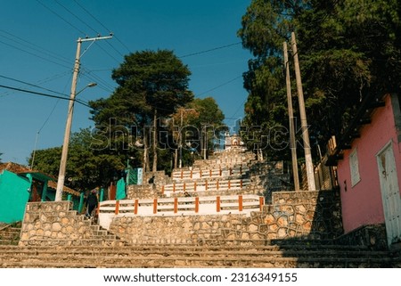  Stairs to San Cristobalito church, at San Cristobal de las Casas, mexico - may 2023. High quality photo Royalty-Free Stock Photo #2316349155