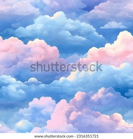 Beautiful blue sky cloud in watercolor style design, vector illustration. Seamless pattern.