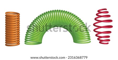 set coil spring twisted, metal industrial coil isolated. 3d rendering Royalty-Free Stock Photo #2316368779