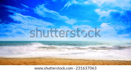 solar beach on background celestial landscape