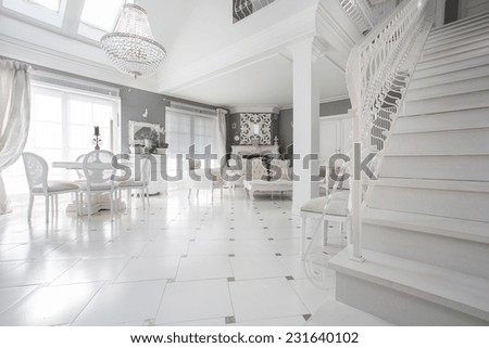 Exclusive white living room with marble floor