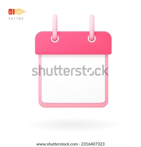 Notepad or calendar 3D icon template. Blank notepad with white sheet and red top. Object isolated on white background and casts a shadow. UI, UX Design Clip Art. Web Design 3d Vector Illustration