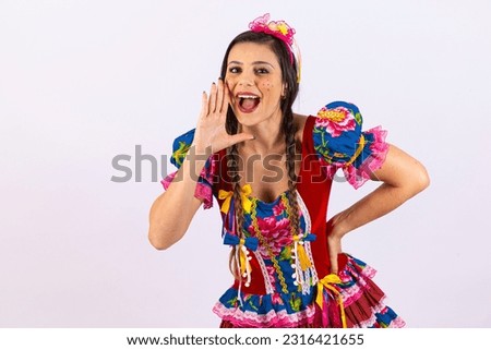 Brazilian woman, June party clothes, arraial. shouting promotion.