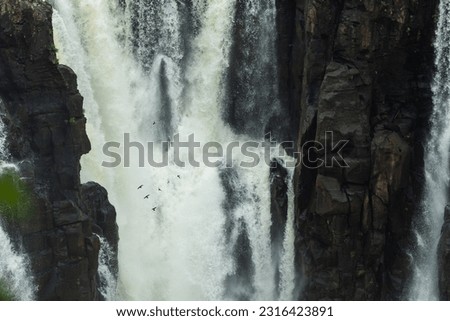 Iguazu Falls, situated on the border of Argentina and Brazil, is an incredible array of massive waterfalls on the Iguazu River.  Royalty-Free Stock Photo #2316423891