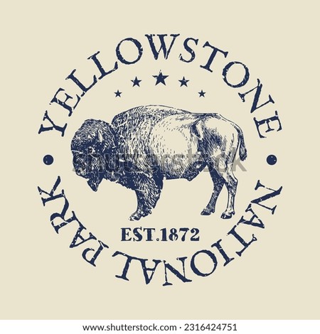 Yellowstone National Park, WY, USA Illustration Clip Art Design Shape. Bison Animal Silhouette Icon Vector.