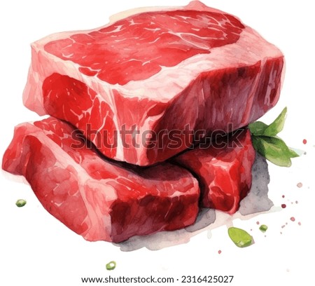 Vector illustration with watercolor food. Watercolor picture of a painting technique. Raw beef steak. Royalty-Free Stock Photo #2316425027