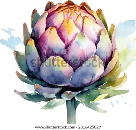 Handpainted watercolor poster with artichokes isolated on white background Royalty-Free Stock Photo #2316425029