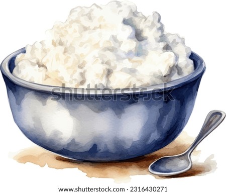 Cottage cheese watercolor illustration. Hand drawn underwater element design. Artistic vector marine design element. Illustration for greeting cards, printing and other design projects. Royalty-Free Stock Photo #2316430271