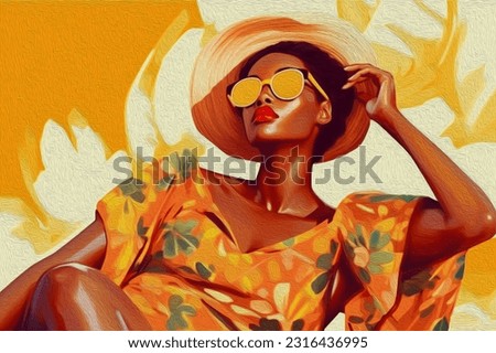 Beautiful african woman illustration. Stylish woman clip art. Artistic woman dress print. 