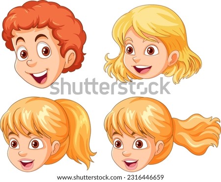 Set of cartoon head different hair colour illustration