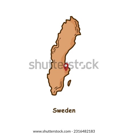 Hand Drawn Map of Sweden with Brown Color. Modern Simple Line Cartoon Design. Good Used for Infographics and Presentations - EPS 10 Vector