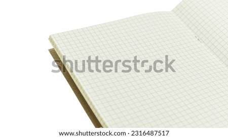 blank open notebook with lined paper isolated on white background