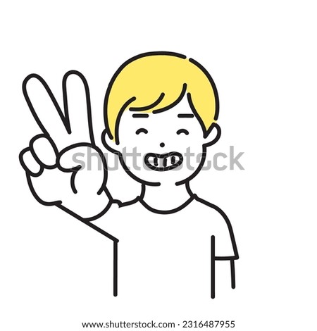 Illustration Series of Cute Person _ Casual Male_ Peace Sign