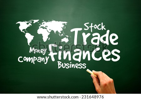 Trade, Finances Word collage on blackboard, presentation background