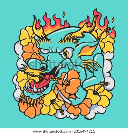 cool blue dragon vector illustration