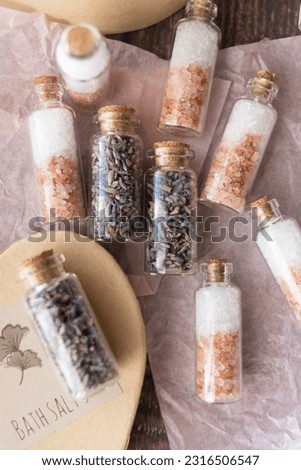Rose Lavender Bath Salts Soak in Small Jars Product Photography Gift set in a heart shaped box