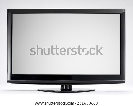 Computer or TV Monitor with Blank Screen Isolated on White Background. Front View with Real Shadow