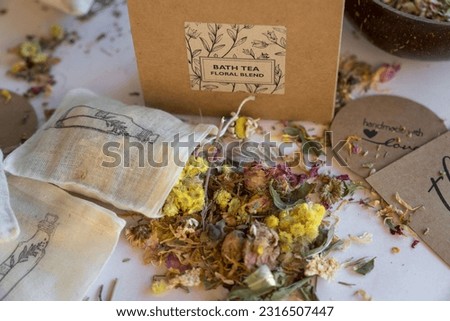 Floral Bath Tea Soak with Dried Herbs and Flowers Beauty Product Photography